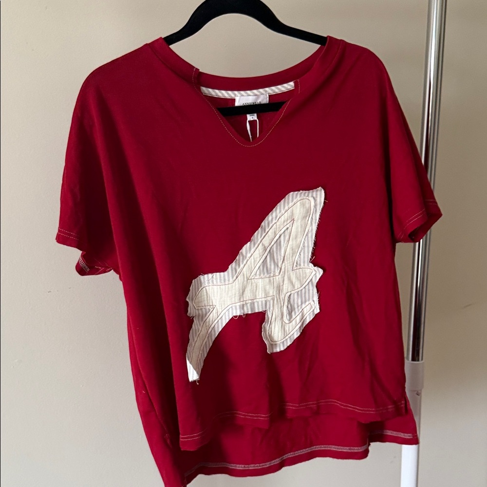 Annie wear (boutique style)Red Alabama 🏈 Tee with White Striped Appliqué NWT (S)